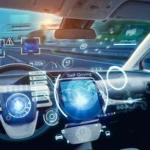 A dashboard of a vehicle with 3D images of graphics displayed everywhere