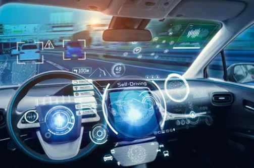 A dashboard of a vehicle with 3D images of graphics displayed everywhere